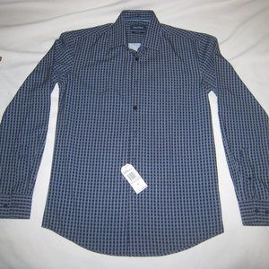 Nautica Mens Slim Fit Performance Super Shirt Button Blue Check Dress Shirt Sz S